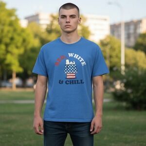 Peanuts Snoopy T-Shirt Mens XL Blue Cotton Blend Patriotic Red White & Chill